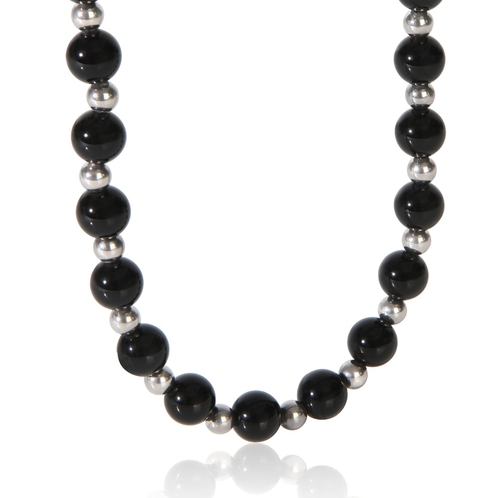 Tiffany & Co. Sterling Silver  Onyx & Silver Bead Necklace